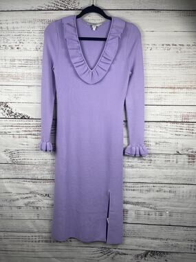 LK Bennett Dress Women's Small Lavender Dr Grace Ruffle V-Neck Long Sleeve Midi